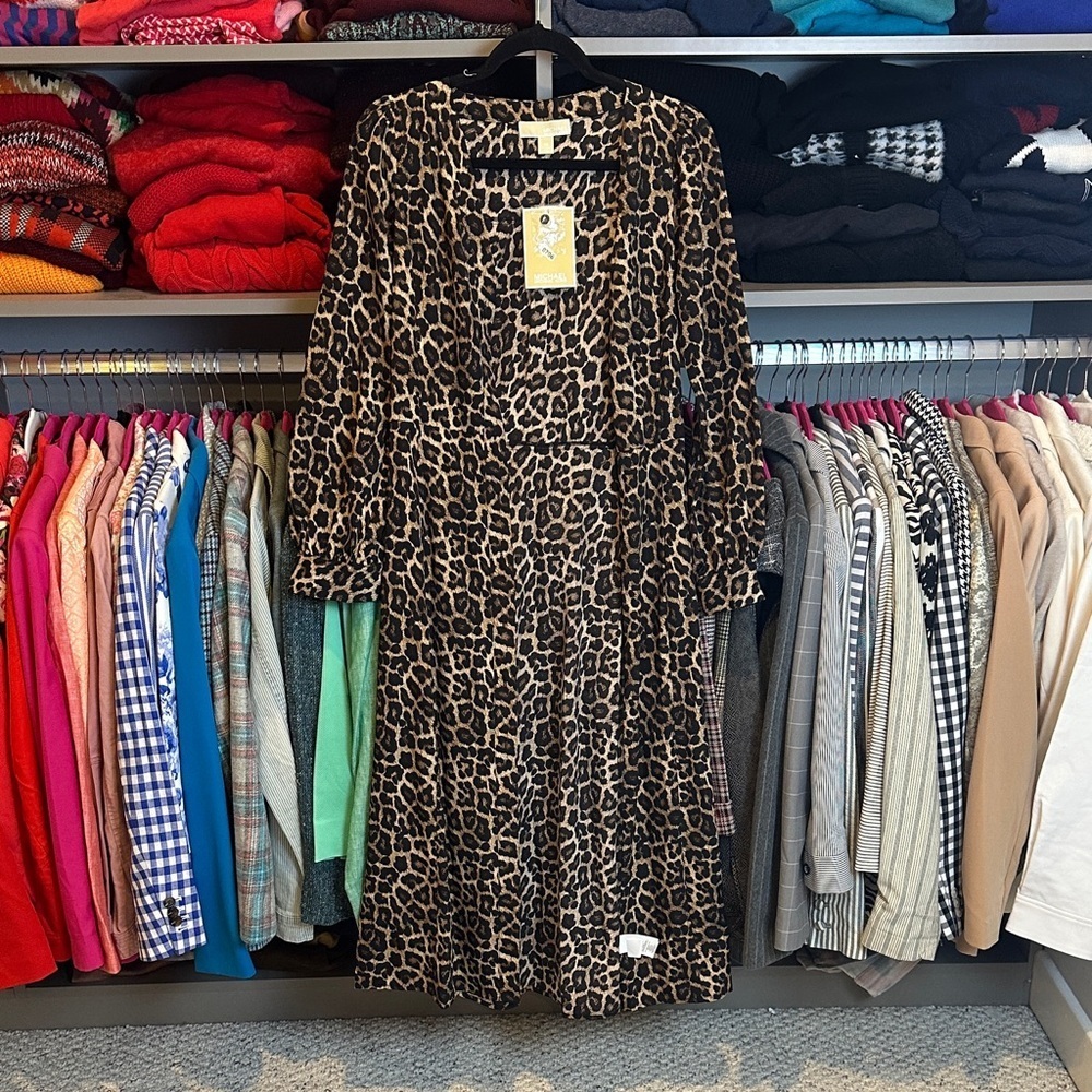 Michael Kors brown/black leopard print long sleeve open front duster size XS NWT